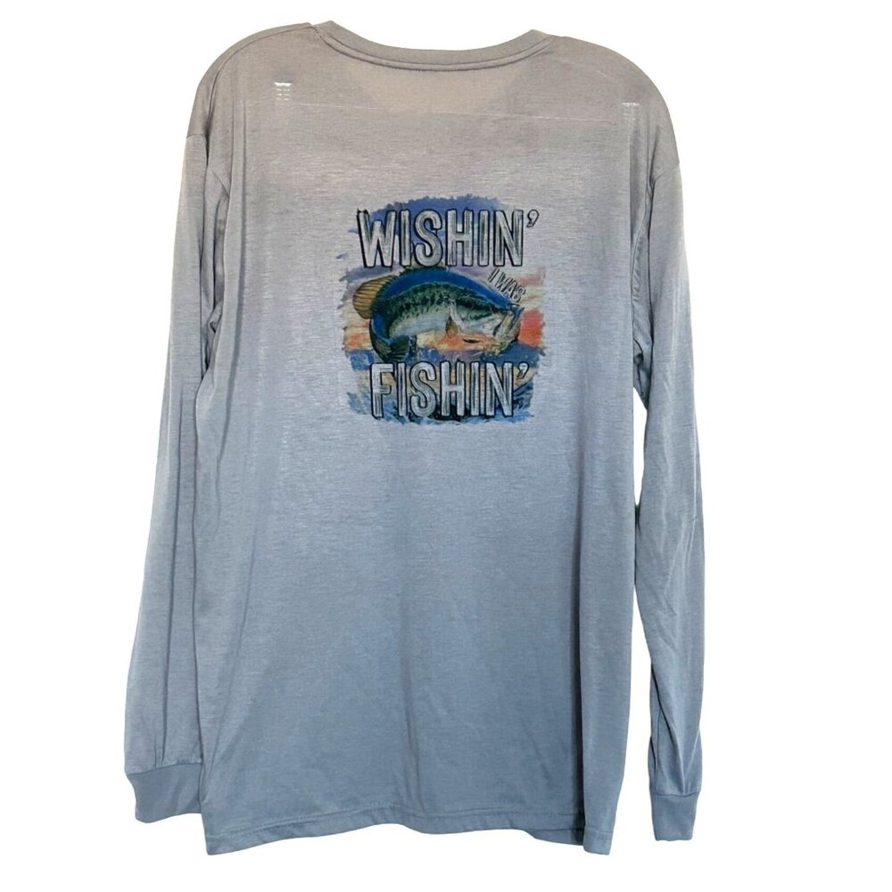 Mens Long Sleeve Wishin Fishin graphic t shirt